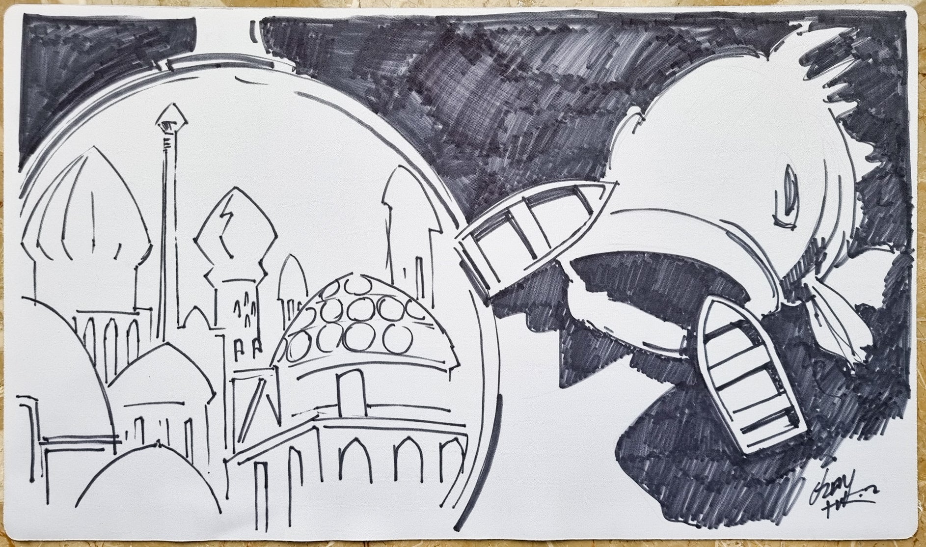 City in a Bottle & Dandân - Drew Tucker - Hand Drawn & Signed MTG Playmat