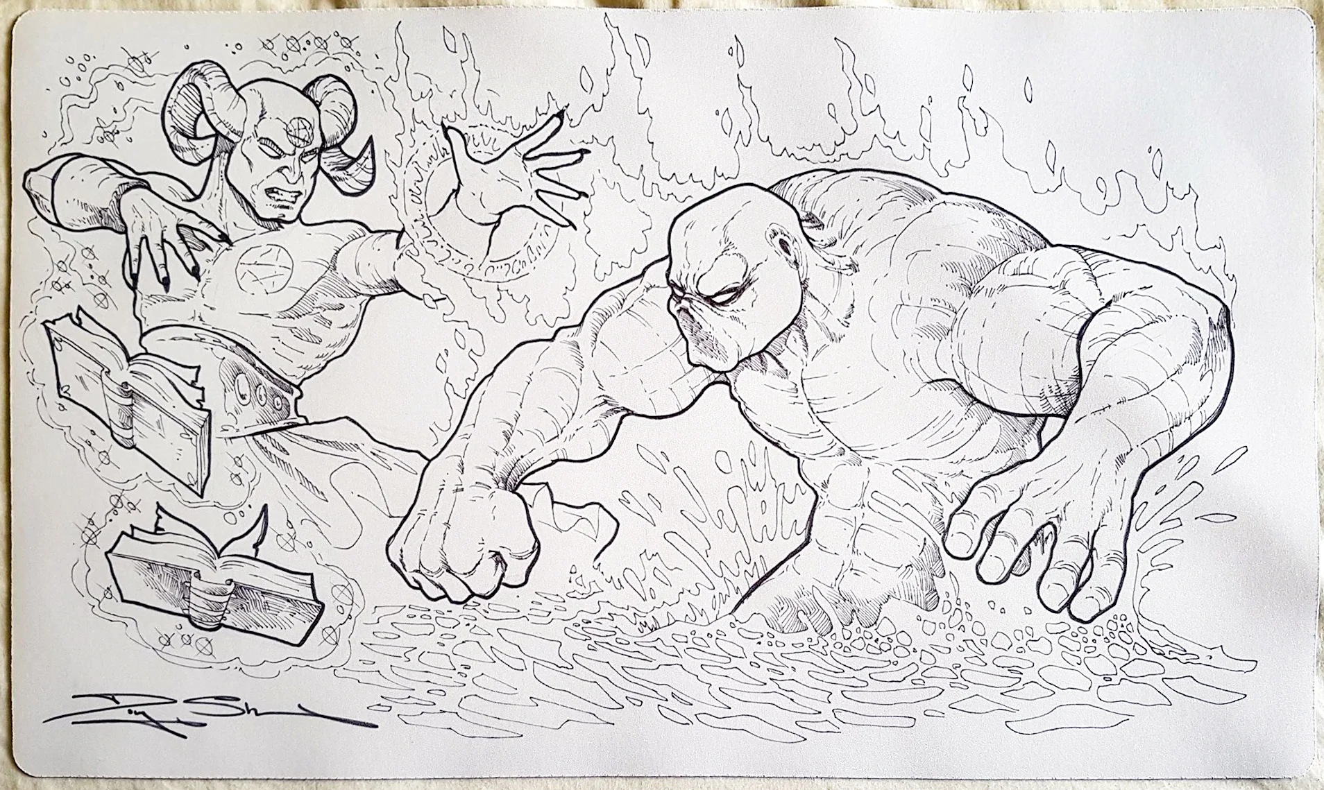 Force of Nature vs Demonic Tutor [Version 1] - Hand Drawn & Signed by Artist - MTG Playmat