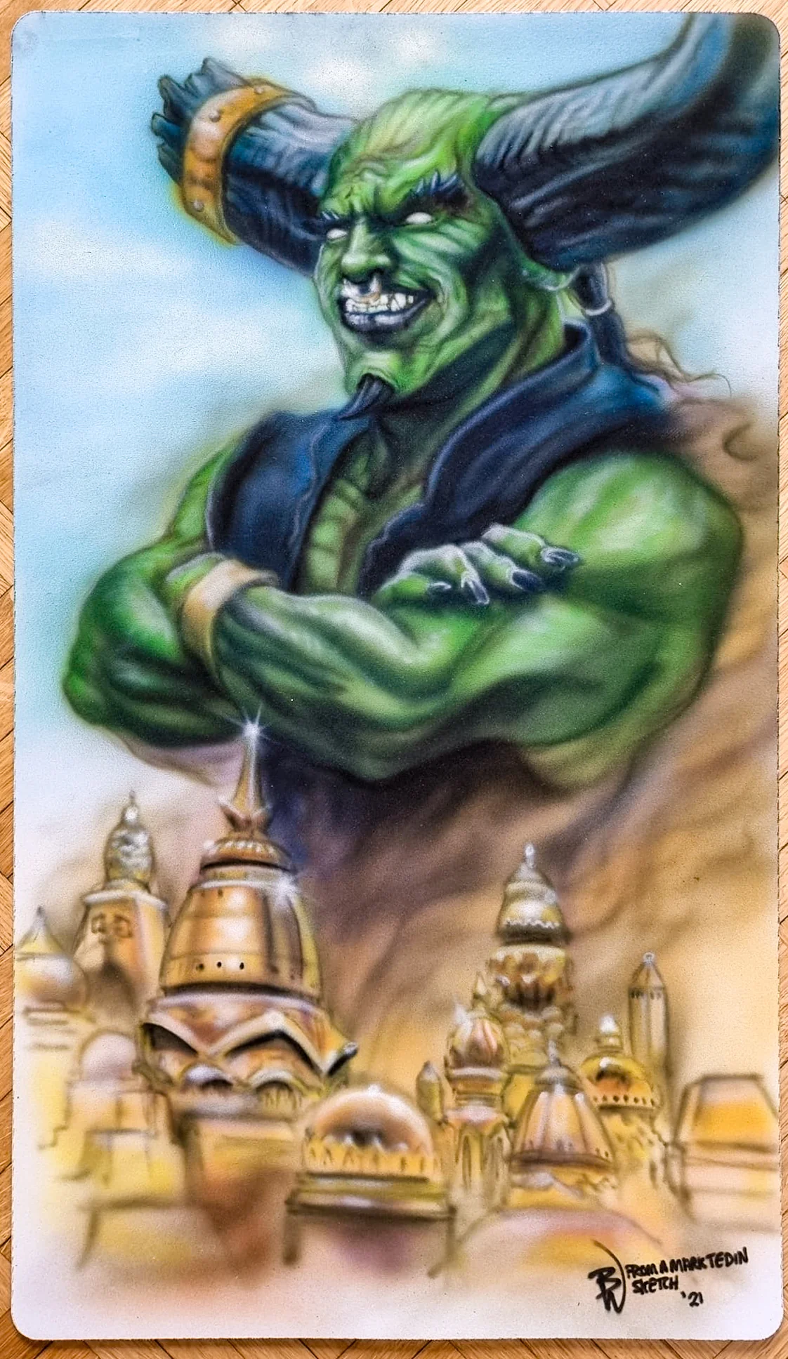 Juzám Djinn & City of Brass - Bryon Wackwitz - Airbrushed & Signed MTG Playmat